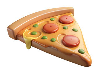 Delicious slice of pepperoni pizza with melted cheese and green peppers on a black background