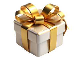 Elegant white gift box with luxurious golden ribbon and bow perfect for special occasions