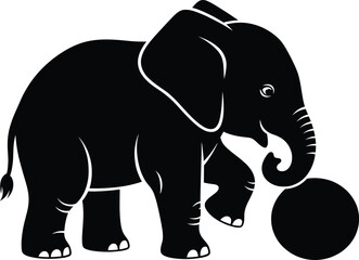 Obraz premium Playful Baby Elephant with Ball Silhouette 2