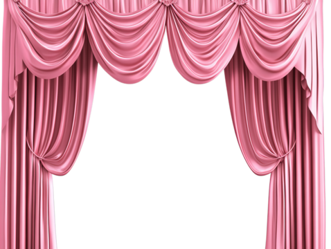 Elegant pink draped stage curtains with swags and tails