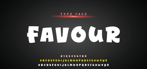 Kids style colorful font design, playful childish alphabet, letters and numbers vector illustration