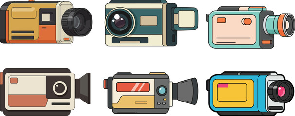 set of flat design vector vintage camcorder