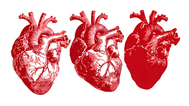 Anatomical heart variations isolated on white background