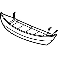 Fishing Dugout Canoe Line Vector