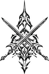 Fototapeta premium Ornate crossed swords with intricate decorative elements silhouette