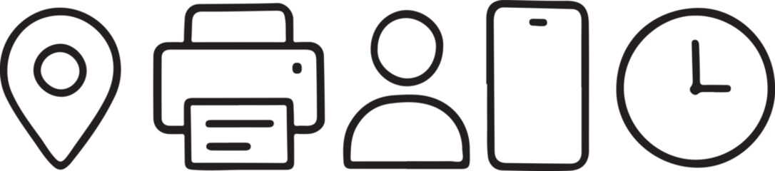 Fototapeta premium Simple Icons for Location Printer User and Clock profile