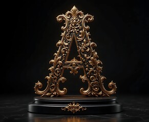 Luxury golden letter A on black background. 3D rendering