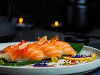 Gourmet Sushi Nigiri with Salmon