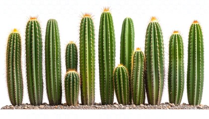 Row of green cacti on white