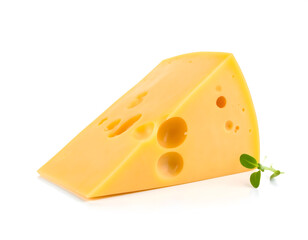 Close-Up of Yellow Swiss Cheese with Holes Isolated on White Background