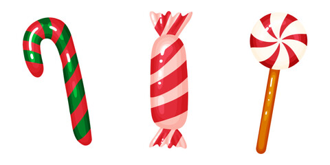 Christmas Candy and Sweets Cartoon Style Set