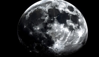 Detailed Moon Surface: Dramatic Black and White Lunar Craterscape, Space Exploration Concept.