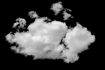 Large white clouds. Cloud isolated on black sky with fluffy white cloudscape texture. Black sky nature background, cloudy, white and black