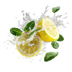 Fresh lemon and mint splash isolated on white background