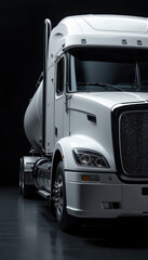 Modern white semi truck with tanker trailer in studio lighting