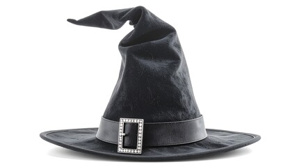 Enchanting Black Witch Hat with Rhinestone Buckle: Halloween Costume Accessory