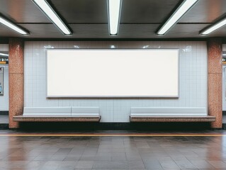 A clean and empty subway station with benches for passengers to wait.