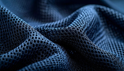 Naklejka premium Close up of dark blue textured fabric with a honeycomb pattern and soft folds.