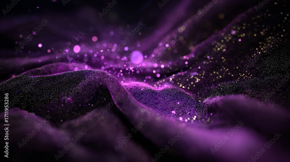 Poster abstract purple gradient background with glowing circle bokeh and sparkling glitter, luminous festiv