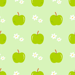 Cartoon green apple seamless pattern