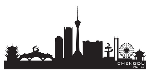 Chengdu China city skyline vector silhouette