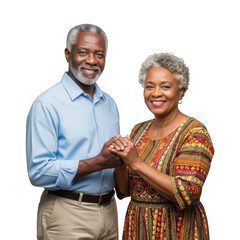 Smiling elderly african american couple holding hands on a transparent background isolated on transparent background