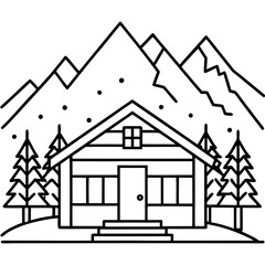 Mountain Cabin line art vector