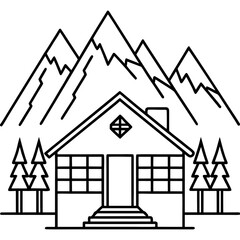 Mountain Cabin line art vector
