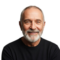 Obraz premium Smiling older man with white beard and black shirt isolated on transparent background