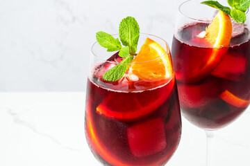 Sangria with fresh fruits and ice.