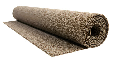 Beige textured rug rolls up on a dark surface. Use for interior design, presentations, backdrops, or product showcase.