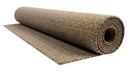 Beige textured rug rolls up on a dark surface. Use for interior design, presentations, backdrops, or product showcase.