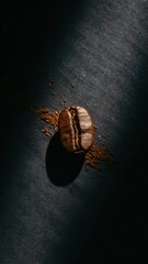 Close-up macro photograph of a single richly roasted coffee bean illustration
