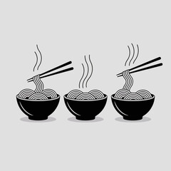 noodles, ramen, bowl, chopsticks, vector, clipart, food, Asian, cuisine, steaming, soup, hot, illustration, graphic, minimal, modern, red, appetizing, delicious, dinner, lunch, kitchen, design, flat, 