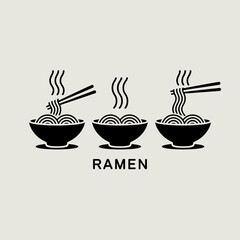 noodles, ramen, bowl, chopsticks, vector, clipart, food, Asian, cuisine, steaming, soup, hot, illustration, graphic, minimal, modern, red, appetizing, delicious, dinner, lunch, kitchen, design, flat, 