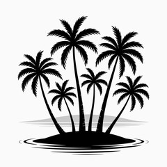 palm, tree, island, tropical, beach, silhouette, paradise, exotic, ocean, coast, seaside, nature, illustration, vector, graphic, black, shadow, scenery, landscape, vacation, travel, summer, resort, ge