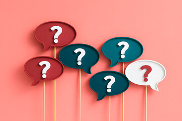 Question Mark Speech Bubbles on Pink Communication, Curiosity, FAQ, Help, Inquiry, Dialogue, Symbol and Concept Icon