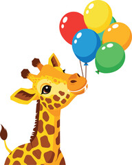 Obraz premium Playful Baby Giraffe with Balloons