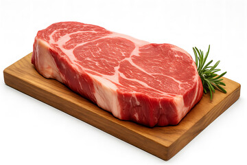 Raw Ribeye Steak on Wooden Board with Rosemary Sprig Fresh Beef, Protein, Culinary Ingredient, Butcher Cut and Food Preparation