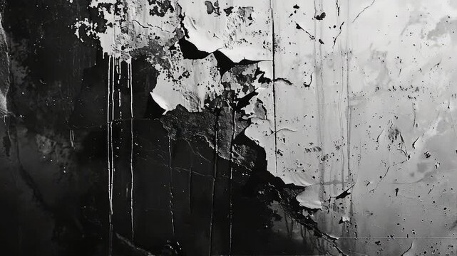 A close-up image of a peeling wall with cracks and worn-out paint