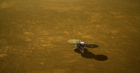 The InSight spacecraft conducts detailed exploration of the Martian surface, capturing unique data about soil composition and geological features during its mission on Mars. © icetray