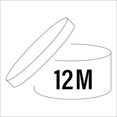 12m Period after opening symbol indicating twelve months shelf life of product Vector 