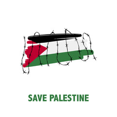 illustration vector of save palestine, palestine map with wire. Free palestine sign perfect for print,poster,etc.