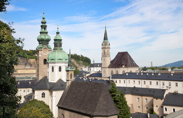Salzburg - The look to churches Margarethenkapelle, St. Peter Abtei and Franziskanerkirche. © Renáta Sedmáková