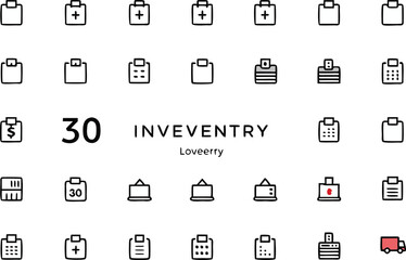 Collection of 30 hand drawn inventory and business icons
