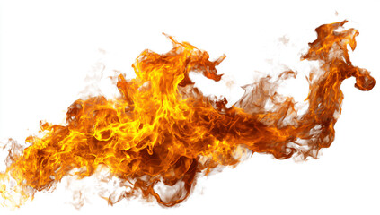 Fiery dragon shape flame isolated on white background