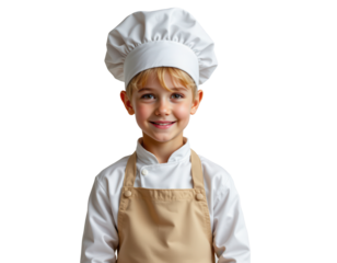 Smiling Young Chef in White Uniform with Hat and Apron