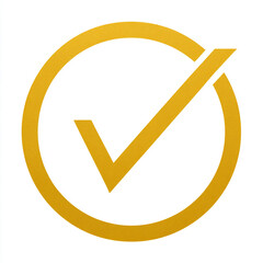 Golden check mark inside a circle, isolated on white background