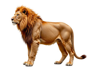 Fototapeta premium Majestic Lion Standing Proud in Dynamic Pose with Flowing Mane