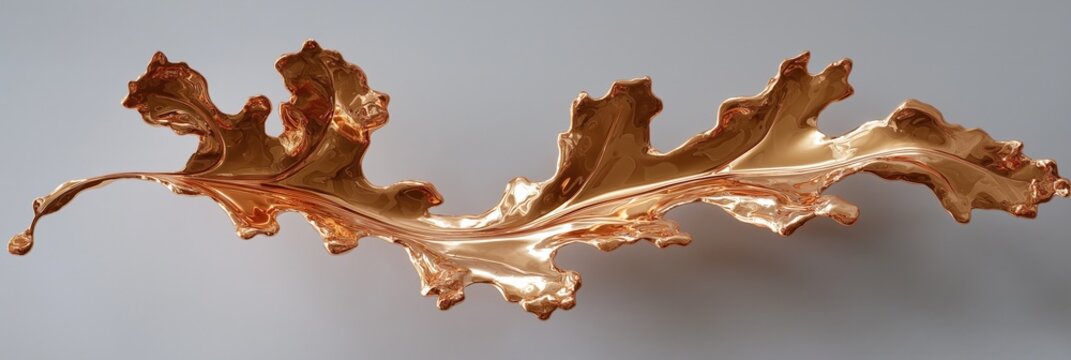 Abstract copper leaf sculpture on light gray background